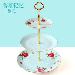 欧式点心盘三层陶瓷创意点心架英式下午茶具水果干果盘蛋糕盘子