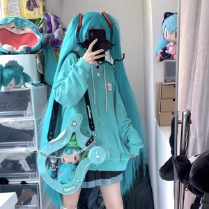 初音未来动漫猫咪刺绣连帽卫衣服女秋季新款宽松可爱开衫外套周边