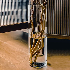 龙柳专用花瓶40厘米透明玻璃圆花瓶圆口圆筒圆形的水培玻璃瓶大号