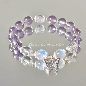 天然紫水晶蓝月光石白水晶甜美纯银手链女闺蜜生日礼物手串