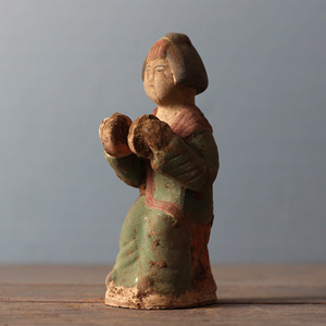 唐代陶俑乐器仕女俑摆件女俑彩绘陶器复古收藏老货老物件