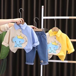 巴拉巴柆清货男宝宝春装套装1一3周岁小童4儿童装韩版2男童衬衫婴