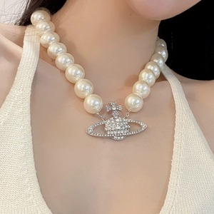 西太后金靖同款大颗珍珠满钻土星吊坠项链版本个性choker颈链女