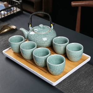 青瓷哥窑提梁泡茶壶大号功夫茶具套装家用冰裂陶瓷大容量茶杯整套