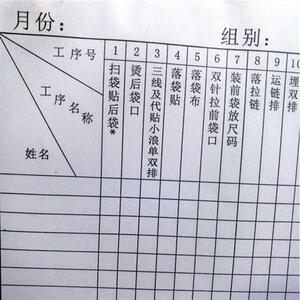 制衣厂工序表记录工序流程表制衣流水线生产记录表生产记录表格