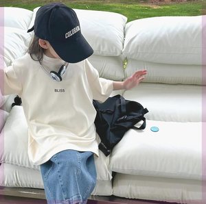 韩系女童短袖T恤2024夏季新款儿童宽松中长款上衣t大童半袖打底衫