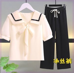 单/套学生夏季套装童装女童夏装洋气短袖衣服夏季雪纺衫两件套装