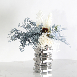 现代银色花瓶仿真花艺摆件  样板房客厅家具展厅桌面花艺装饰品
