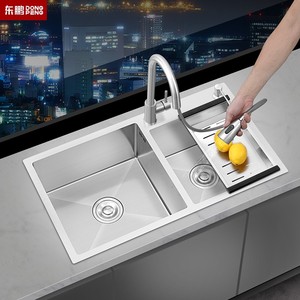 东鹏官方正品银色纳米水槽加厚双槽SUS304手工不锈钢洗菜盆厨房家