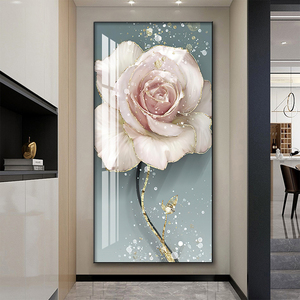 轻奢入户玄关装饰画竖版现代门口家庭走廊过道简约欧式壁画挂画花