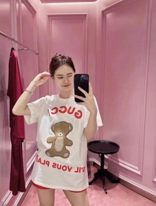 Gucci/古驰 24夏季新款卡通小熊图案字母logo宽松休闲短袖T恤男女