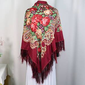 新疆民族风旅游拍照多功能披肩俄罗斯流苏红色围脖波西米亚风方巾