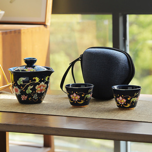 青瓷旅行茶具套装小套便携式快客杯一壶二杯户外旅游包功夫泡茶壶