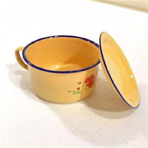 16cm老式搪瓷饭缸泡面碗饭盒怀旧经典搪瓷杯快餐杯带把带盖14cm