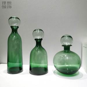北欧克莱因蓝灰色玻璃瓶摆件花瓶样板房简约家居创意装饰绿色花器