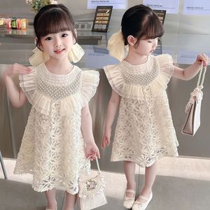 韩系女 童珍珠无袖连衣裙夏季韩版镂空碎背心裙子小女孩洋气公主