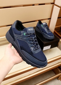 hugo boss/雨果博斯男鞋休闲百搭舒适牛皮厚底板鞋黑色系带运动鞋