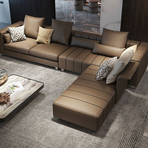 华意空间意式极简头层牛皮沙发钢琴键现代轻奢直排客厅家具设计高
