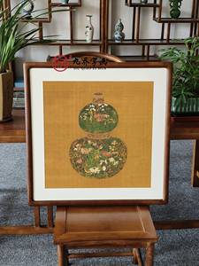 名家字画葫芦花瓶中式客厅进门玄关复古挂画办公室饭店斗方装饰画