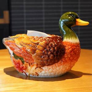方亚陶瓷中式美式陶瓷鸭子茶几抽纸盒餐桌纸巾盒手绘家居艺术瓷