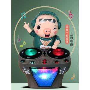 儿童电动玩具dj摇摆打碟猪男孩闪光音乐玩具车婴儿灯光卡通玩具车
