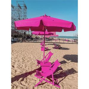网红粉色道具沙滩椅遮阳伞全粉色大气球景点装饰摆件打卡点布置