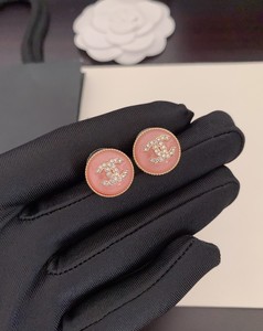 法国直邮代购Chanel香奈儿耳钉 2024新款山茶花双C粉色圆形耳环