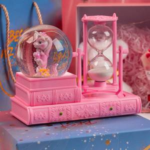 粉色爱心萝莉独角兽水晶球音乐摆件少女心梦幻桌面装饰沙漏礼物
