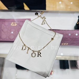 代购Dior/迪奥 经典金色字母LOGO标镶钻星星项链女锁骨链