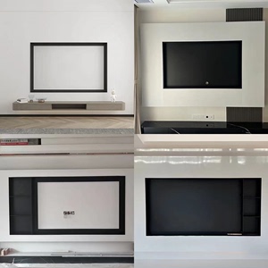定制不锈钢嵌入式电视机柜加灯带隔板装饰背景墙轻奢客厅金属壁龛