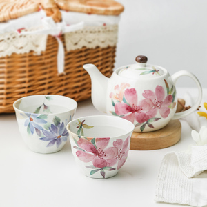 YAMA日本高端进口陶瓷和蓝手绘一壶二杯套装礼盒轻奢日式家用茶壶
