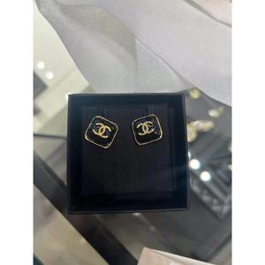 法国代购Chanel/香奈儿新款耳环黑色方块方糖金边双c耳钉耳夹