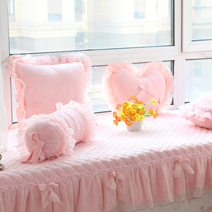 窗台垫飘窗可爱韩式田园公主卧室四季毛绒坐垫定做蕾丝粉防滑热销
