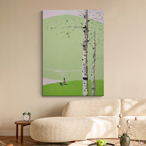 抽象风景客厅纯手绘大芬村油画白桦树装饰画绿色玄关丙烯肌理挂画