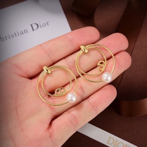 法国直邮Dior/迪奥耳钉 2024新款大小圆圈复古CD字母珍珠耳环