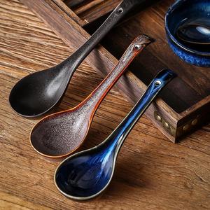 蓝色餐具商用螺蛳粉长柄勺子日式陶瓷汤勺大号盛汤大汤勺家用汤匙