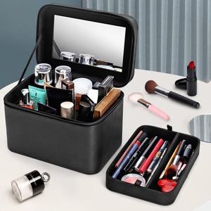 简约时尚化妆箱便携旅行大容量化妆包手提简约带镜子化妆品收纳盒