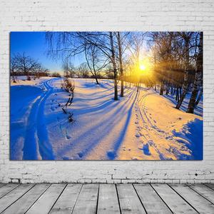雪景海报冬天美景太阳光旅游摄影图片大自然景观风景画装饰贴墙画