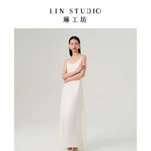 [唐琳设计师]琳工坊和春白色吊带连衣裙女夏季新款显瘦气质优雅
