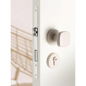 奶油风白色卧室门锁静音房门锁家用通用型室内木门锁分体门把手
