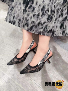 Dior/迪奥  刺绣老花图案尖头套腿高跟鞋6.5cm女款浅口时装单鞋
