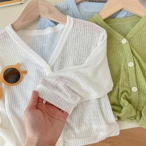 巴拉巴柆韩系夏季儿童新中式衫超轻薄长款开衫外套防晒衣蕾丝可爱