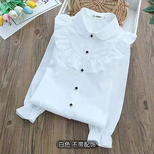 巴拉巴柆清货女童衬衫小孩白色衬衫加绒加厚学生版纯棉长袖打底衫