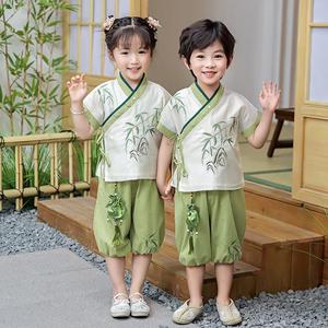 汉服男童春装宝宝中国风兰竹图刺绣两件套装小男孩古装儿童演出服