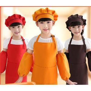 儿童厨师帽和围裙男女罩衣表演韩版手工涤棉套装烘焙厨房衣服演出