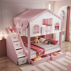 喜临门上下铺高低床儿童房树屋床带护栏高架床秘密基地城堡床女孩