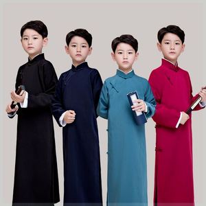 韩系新款儿童长袍马褂民国学生舞台演出服装相声大褂男女童中国风