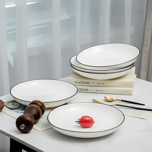 黑线6个盘子家用陶瓷菜盘欧式创意餐具ins风简约果盘菜盆早餐碟子