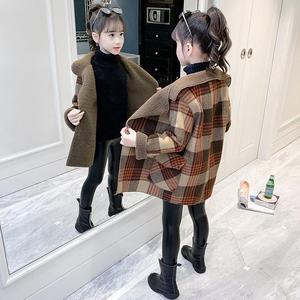 韩版女童呢子大衣2023新款秋冬洋气长款大儿童装女孩加厚毛呢外套