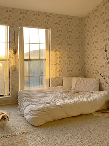 卧室温馨客厅背景墙法式刺绣沙发客厅壁布奶油风蒲公英定制墙布
